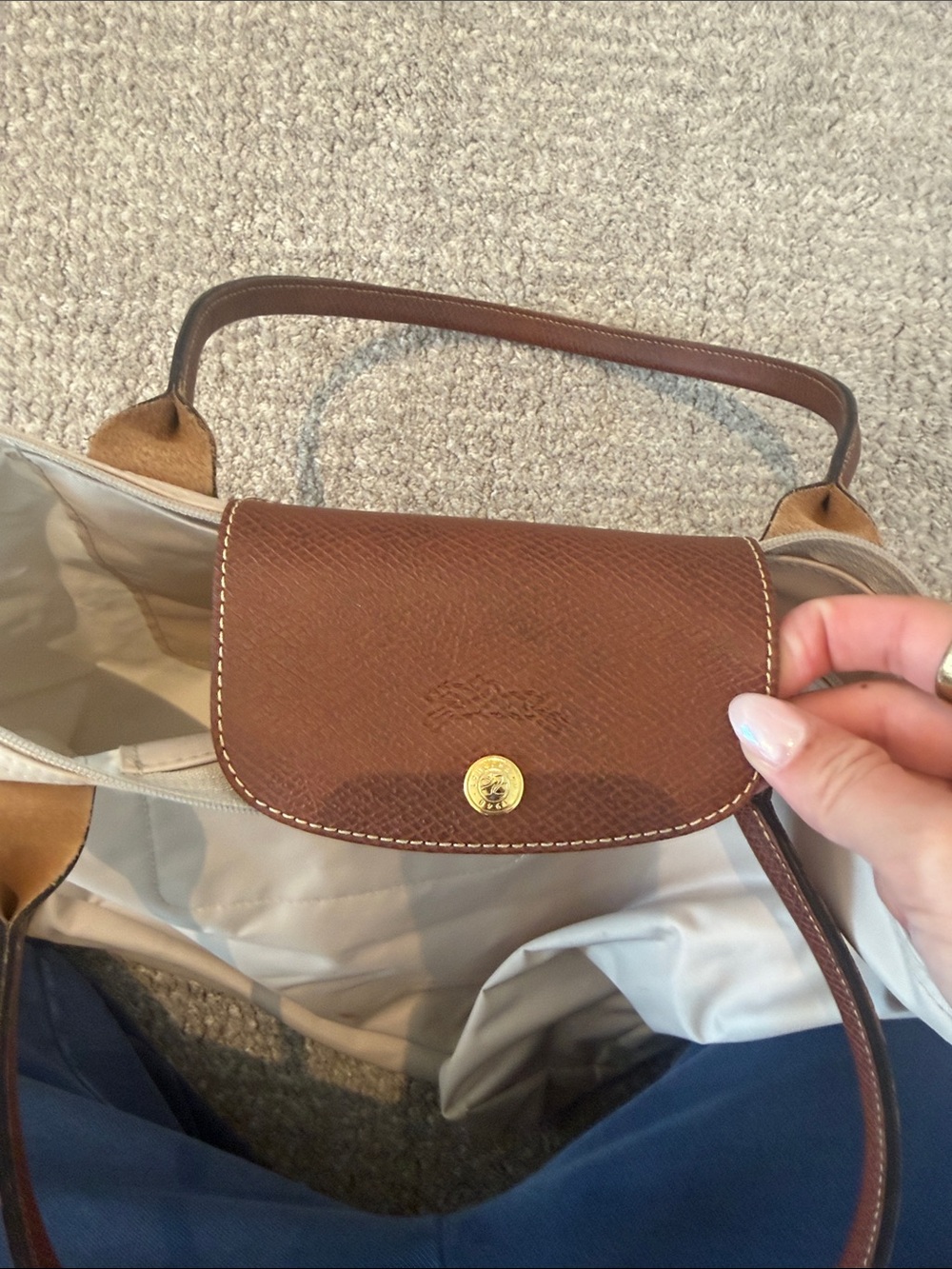 Longchamp Beige Tote with Brown Leather Trim - Picture 4 of 4